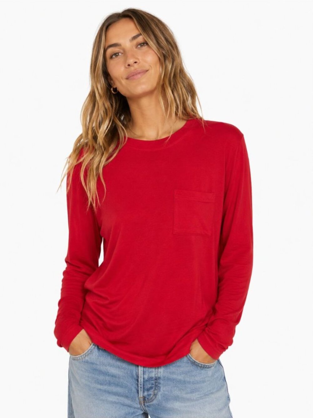 Bleusalt Malibu Womens Long Sleeve T-Shirt Sweatshirt Holiday Red Modal Size 3/L